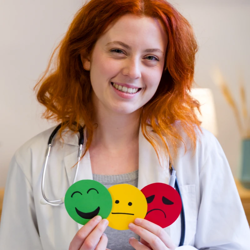 Medical professional displaying emotional expressions